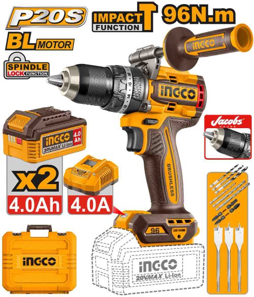 Perceuse À Percussion Brushless Sans Fil 20V Ingco 20V (CIDLI209686)